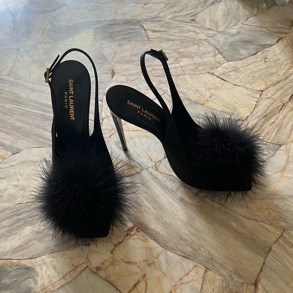 Mae Slingback Sandals In Crepe Satin With Feathers - Picture 8 of 11